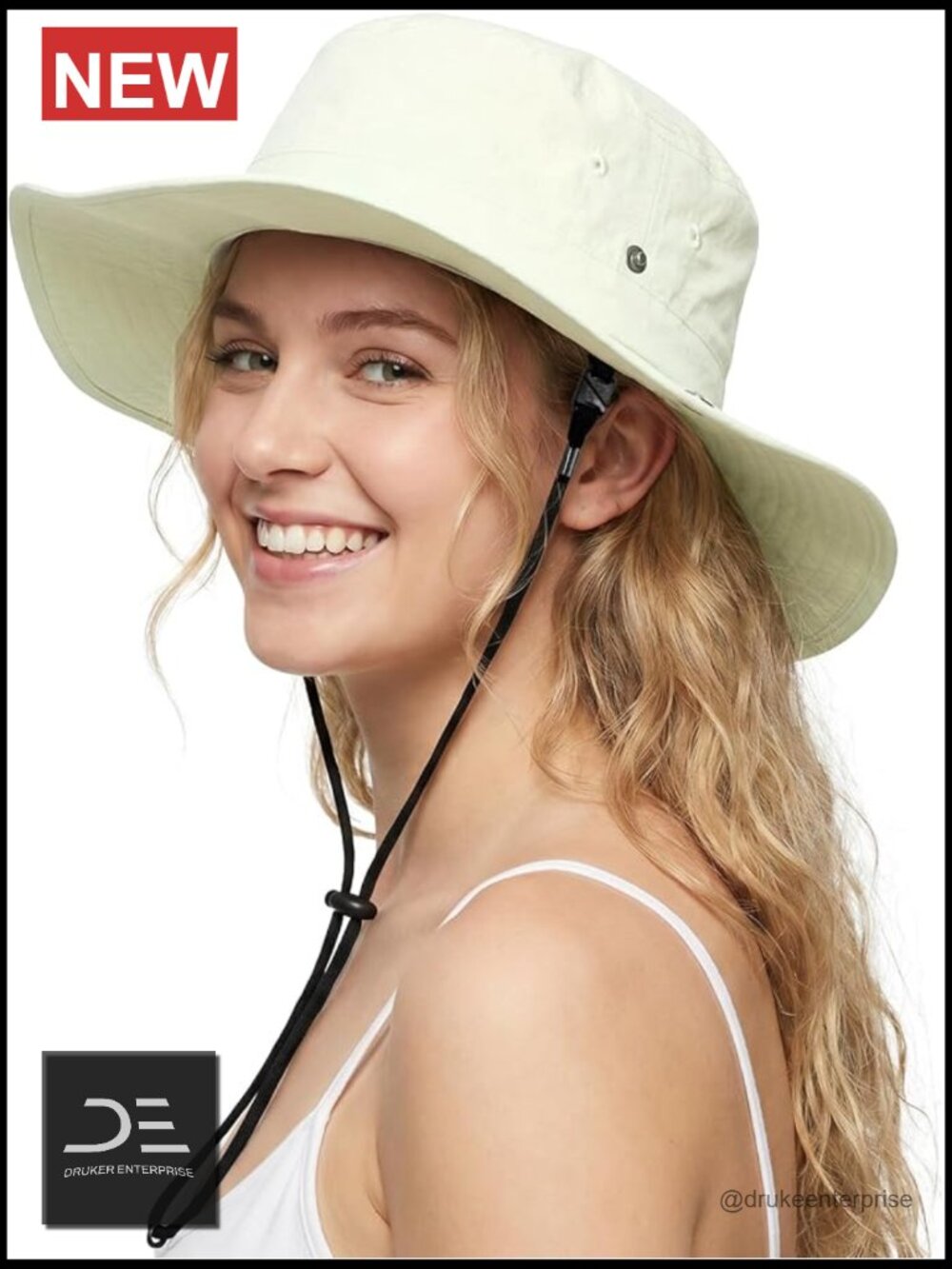 Waterproof Bucket Sun Hat UPF50+ Wide Brim Floppy Beach Hat with Drawstring